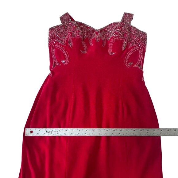 Jovani Red Beaded Crisscross Back Straps Maxi Long Evening Gown Size 10 Dress - Picture 15 of 16